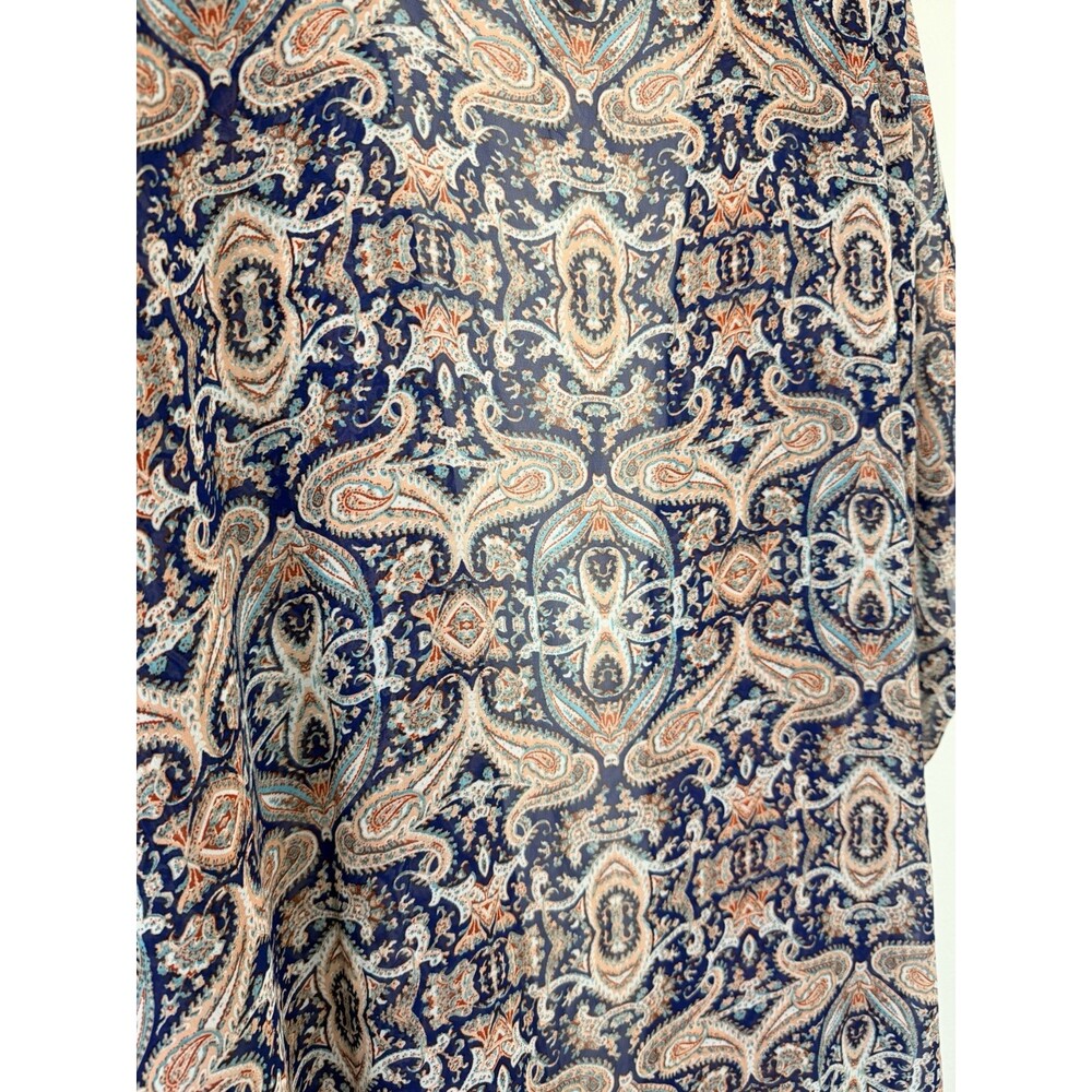 Democracy Paisley Kimono Caftan 2X Navy Blush Boho Open Front EUC - Picture 5 of 5